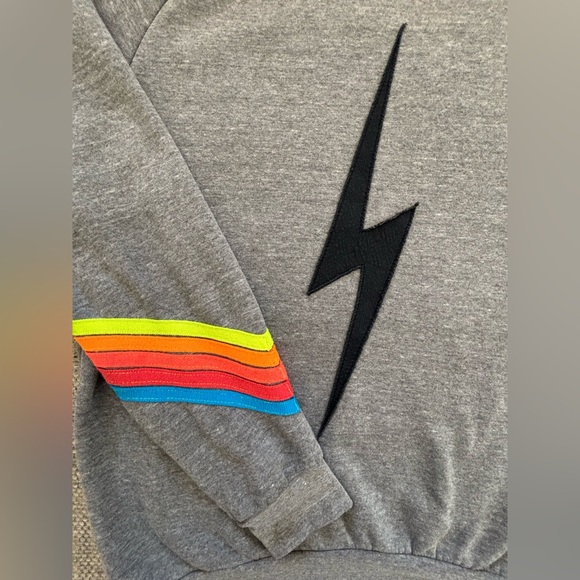 Aviator Nation 🌈 Grey Black Bolt Neon Chevron Sweatshirt Size Extra Large - Picture 3 of 6